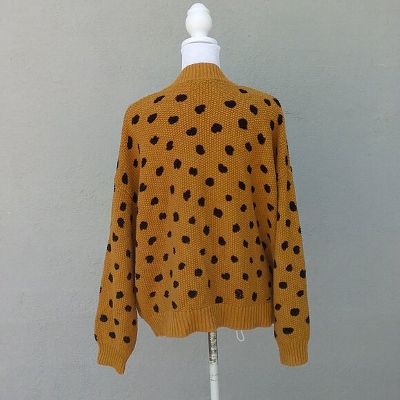 Madewell Sweater Women's Small Cardigan Old Gold and Black Polka Dots Purdue - Picture 9 of 10